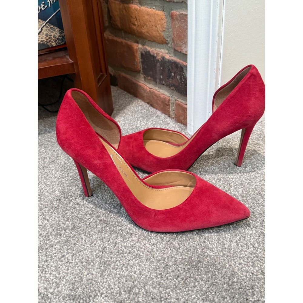 Jessica Simpson Red Suede D'Orsay Pointed Toe Stiletto Pumps Size 8.5M